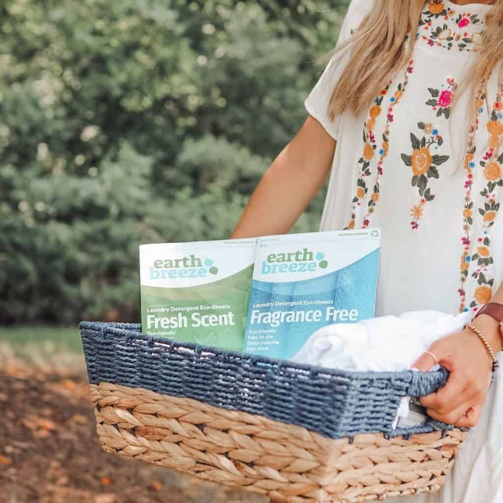 woman testing Earth Breeze eco laundry sheets