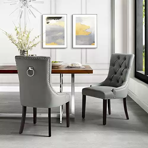 InspiredHome Light Grey Leather Dining Chair