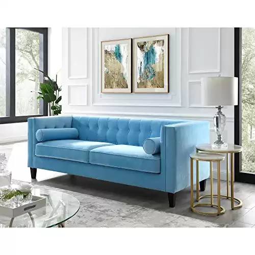 Inspired Home Sky Blue Velvet Sofa