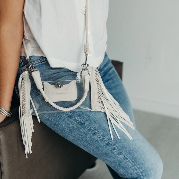 Margo Paige Clear Fringe Crossbody Bag in taupe