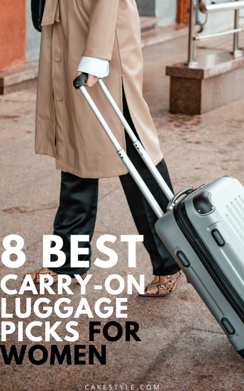 Woman walking to her destination while pulling her sturdy carry-on luggage