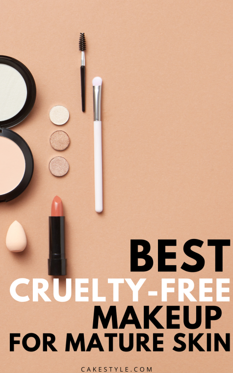 Assortment of eyeshadow, lipsticks, and powder showing cruelty-free beauty for mature skin