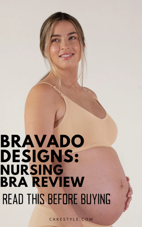 Pregnant woman wearing a comfortable nursing bra
