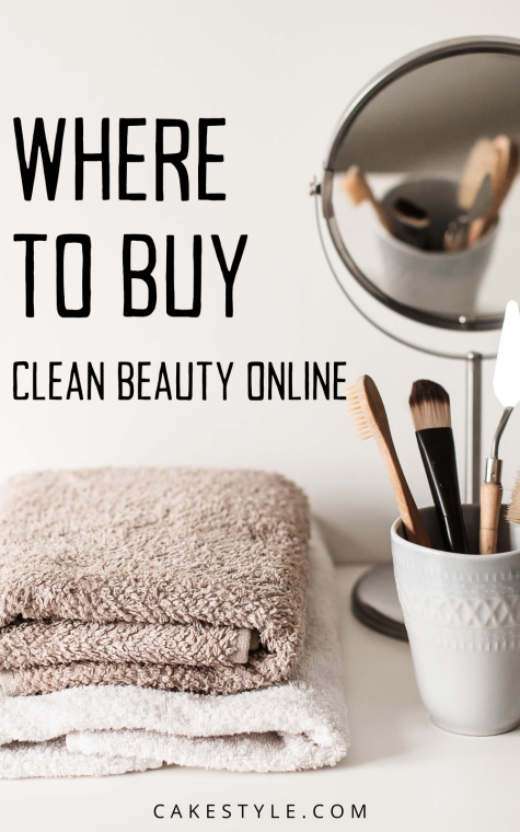 Mirror and assortment of beauty tools showing examples of where you can buy clean beauty and supplies online