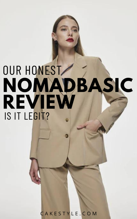 NOMADBASIC review woman wearing a minimalist tan suit