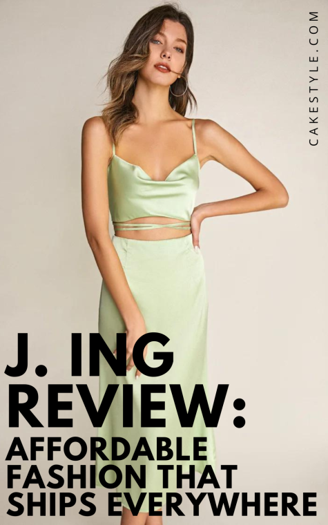 Woman wearing a green satin set from J. Ing